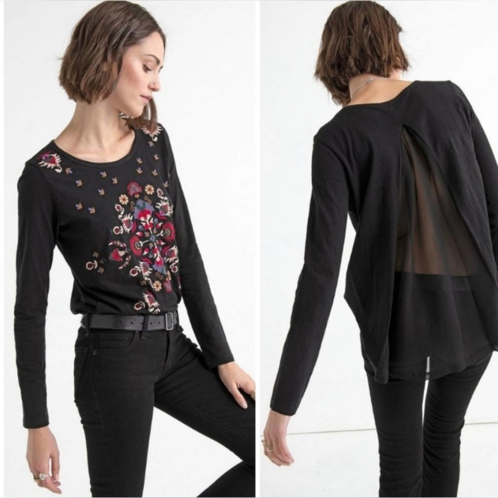 NWT Lucky Brand Embroidered Long Sleeve Tee